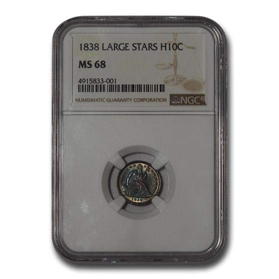 1838 Liberty Seated Half Dime MS-68 NGC (Large Stars) 1838 Liberty Seated Half Dime MS-68 NGC (Large Stars)